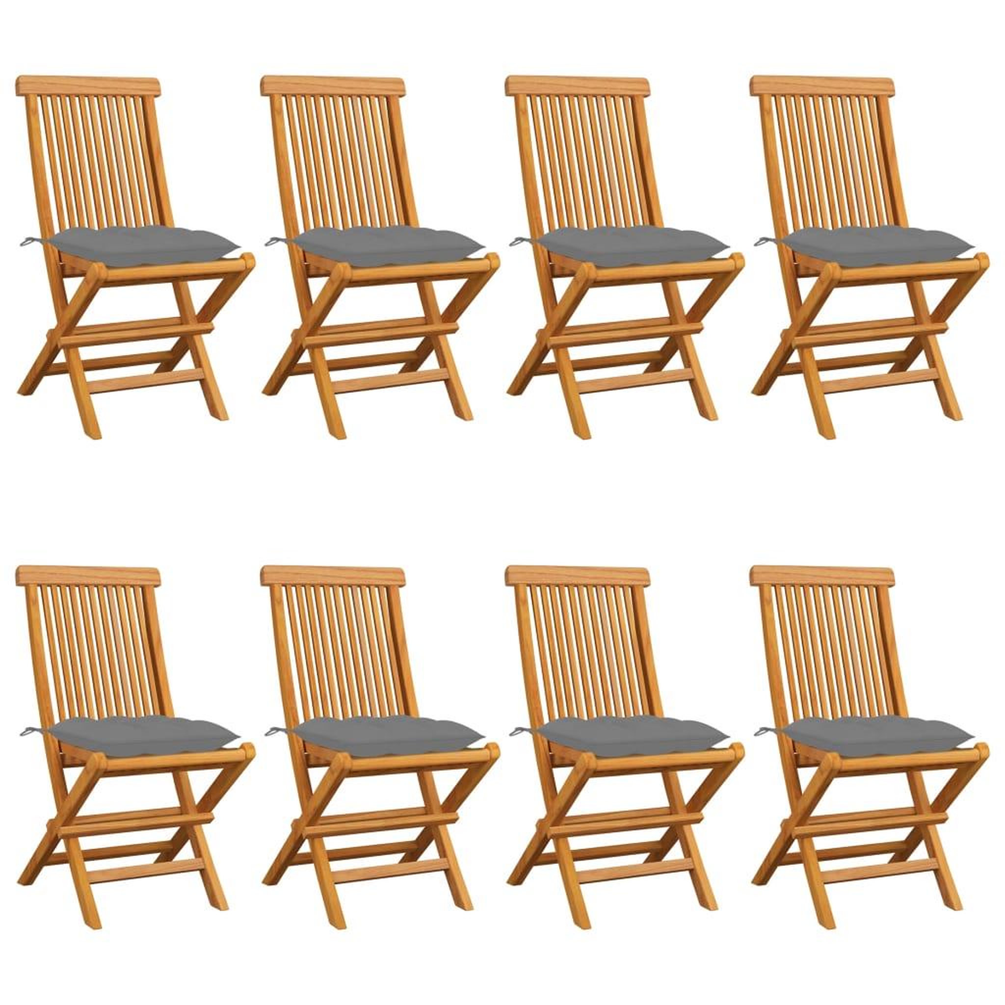 Voir la diapositive 1 : VIDAXL Chaises de jardin et coussins gris lot de 8 Bois de teck massif