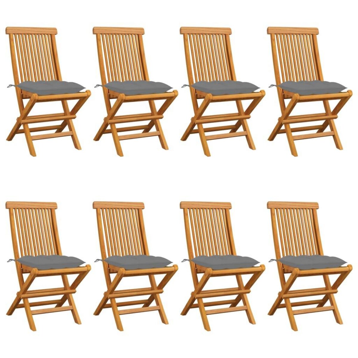 VIDAXL Chaises de jardin et coussins gris lot de 8 Bois de teck massif