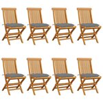 VIDAXL Chaises de jardin et coussins gris lot de 8 Bois de teck massif