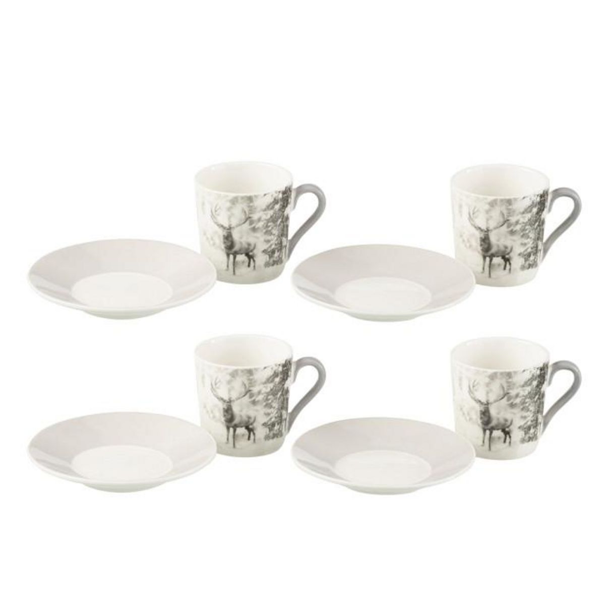 Paris Prix Lot de 4 Tasses à Café & Sous-Tasses  Renne  8cl Gris