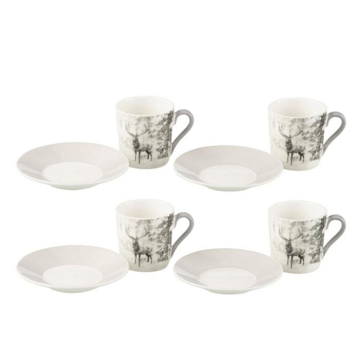 Paris Prix Lot de 4 Tasses à Café & Sous-Tasses  Renne  8cl Gris