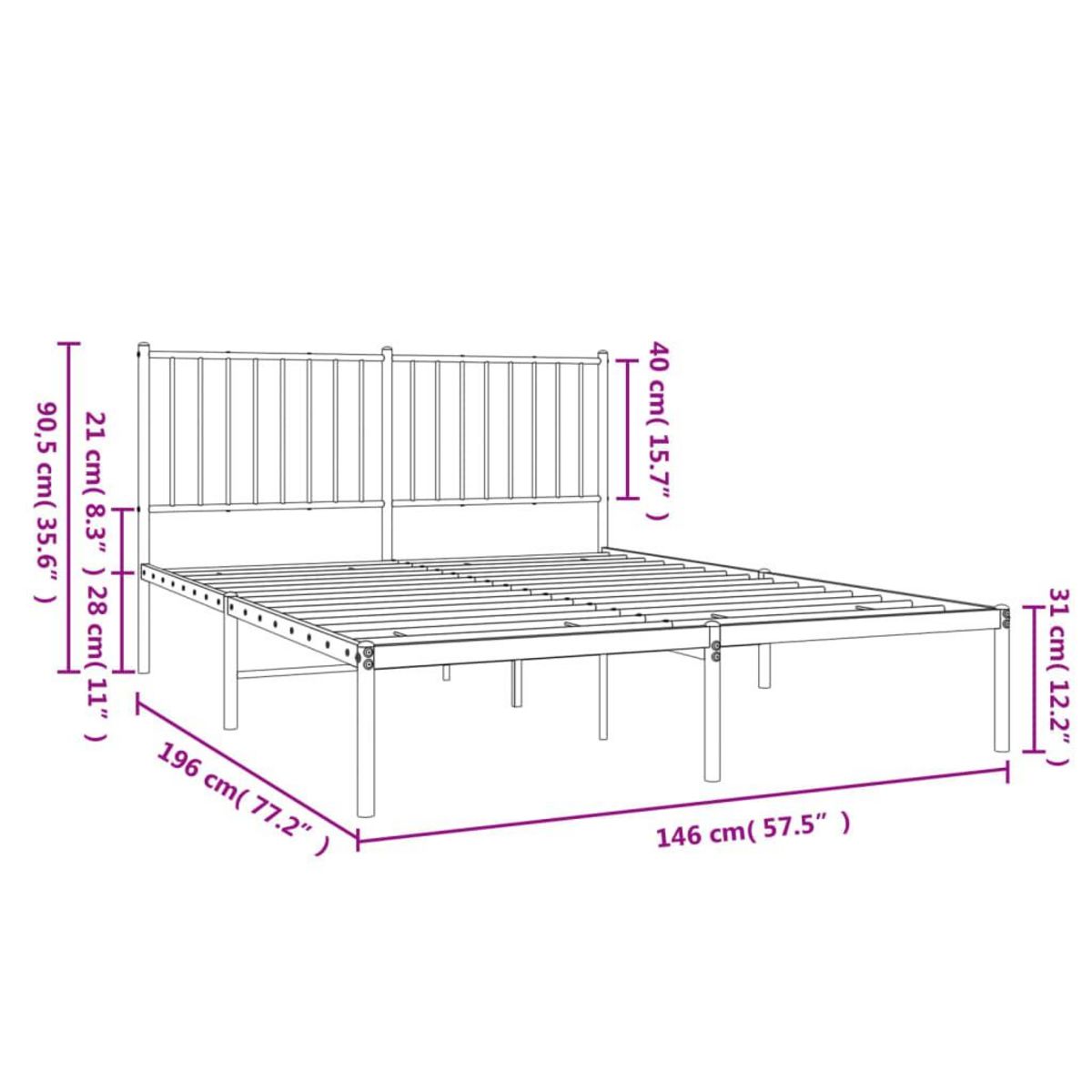 VIDAXL Cadre de lit metal sans matelas avec tete de lit noir 140x190cm