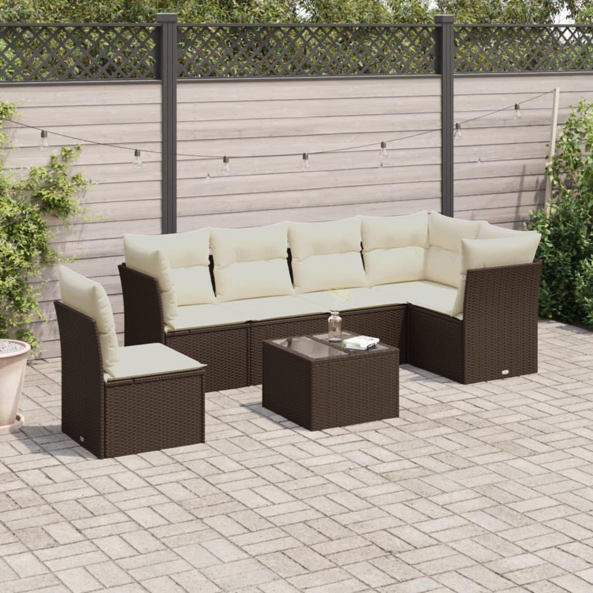 VIDAXL Salon de jardin avec coussins 7 pcs marron resine tressee