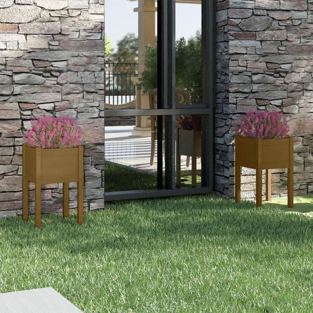 VIDAXL Jardinieres 2 pcs Marron miel 40x40x70 cm Bois de pin massif