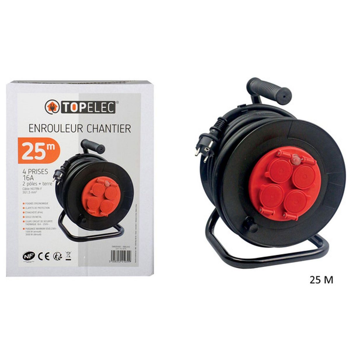 KB8 Enrouleur de chantier pour extérieur IP44-4 prises 16A