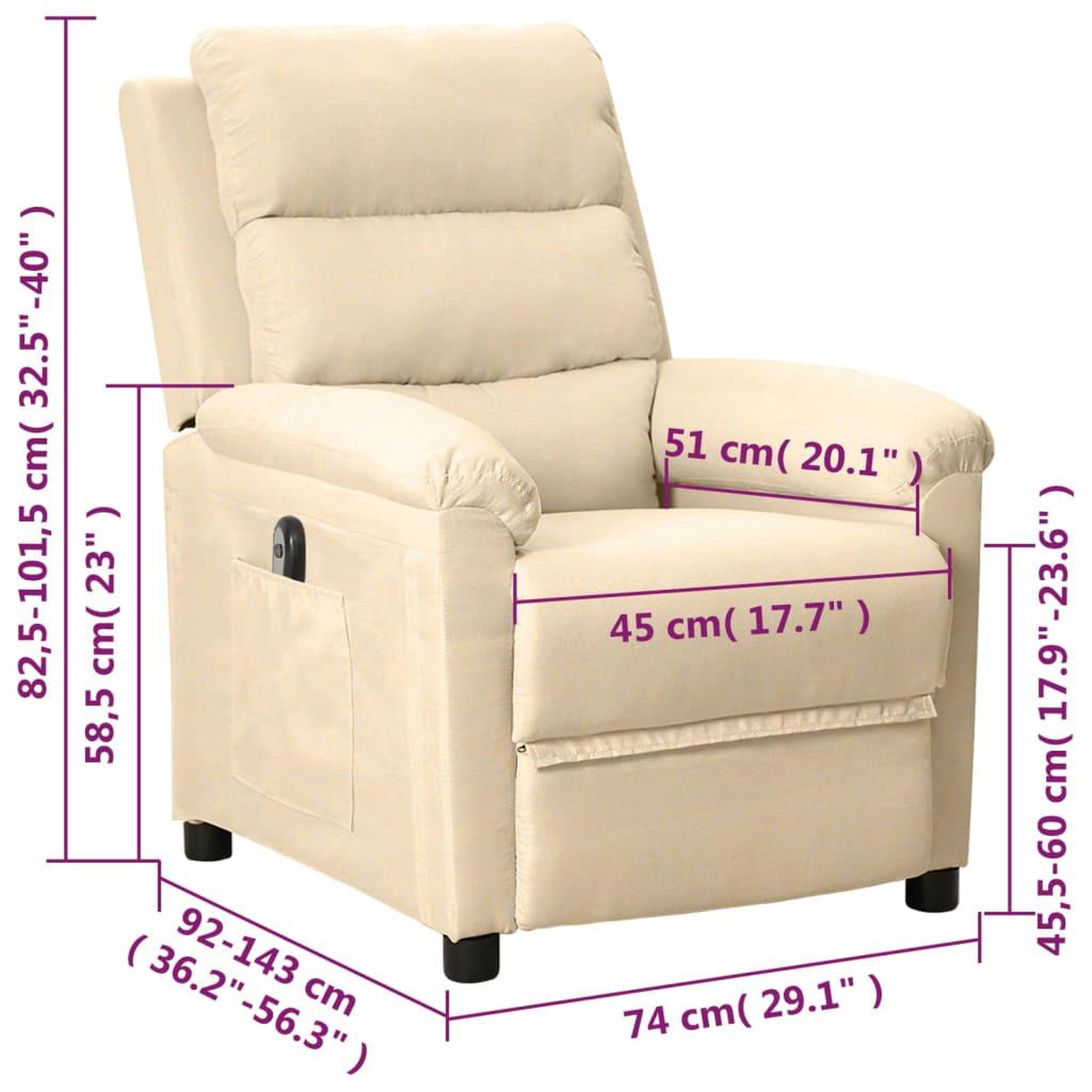 Voir la diapositive 6 : VIDAXL Fauteuil inclinable electrique Creme Tissu