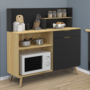 Voir la diapositive 2 : ID MARKET Buffet bas de cuisine 120 CM OLAF plan de travail H.83 cm 1 porte + 1 tiroir façon hêtre et noir