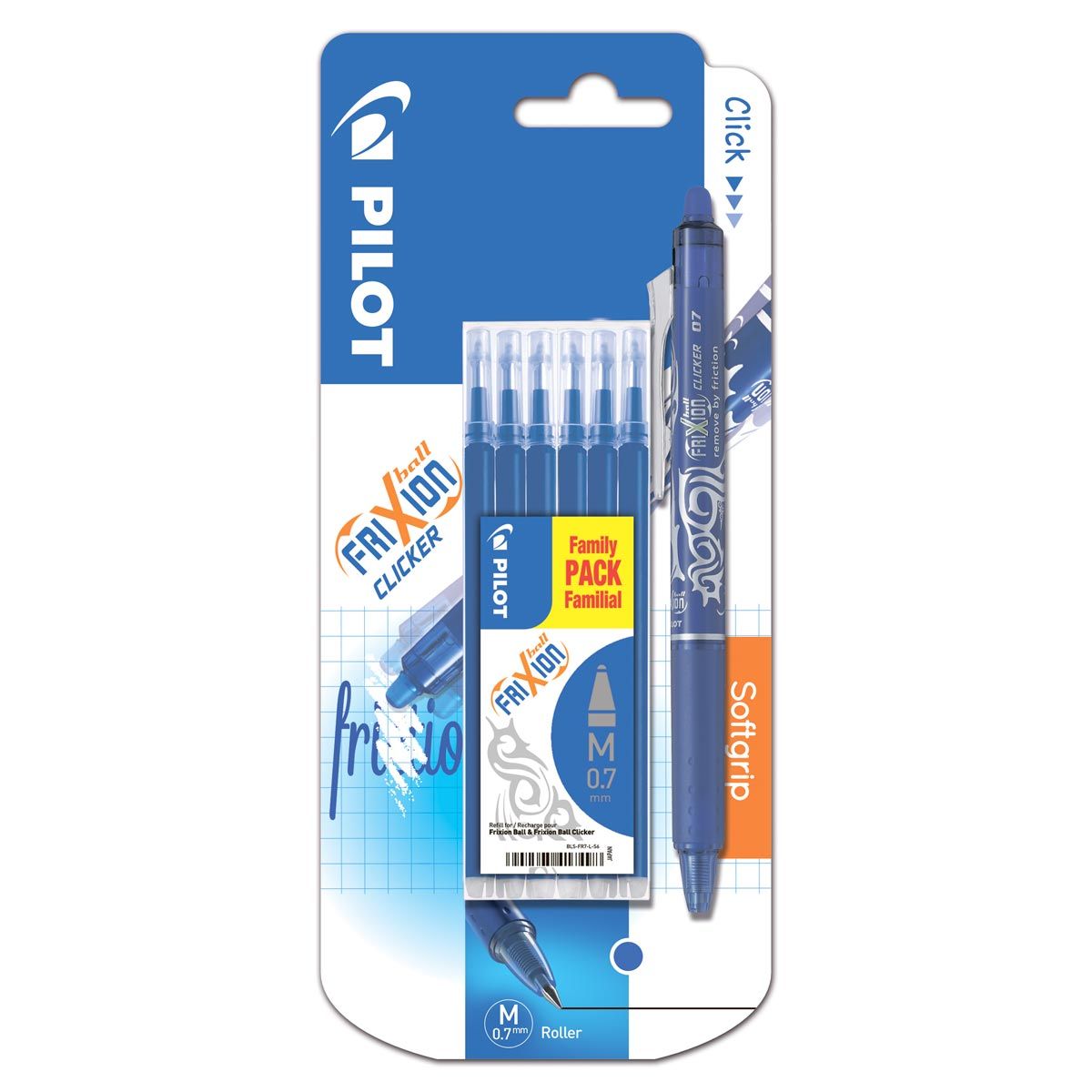 PILOT  Stylo roller effaçable rechargeable Frixion ball click Bleu + 6 recharges bleues
