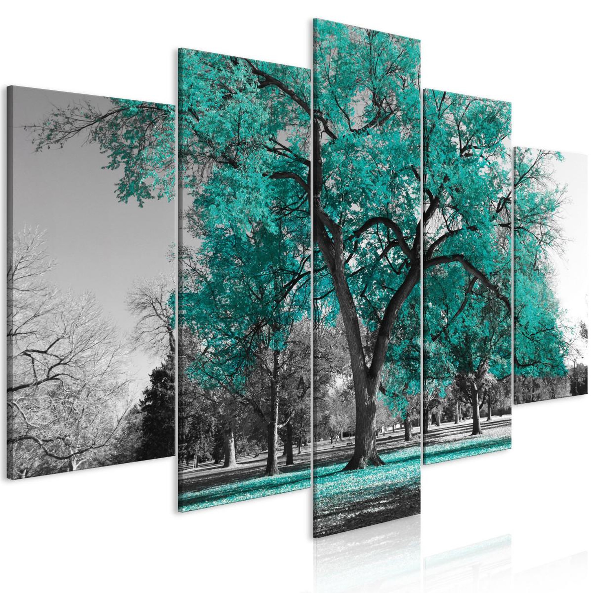 Paris Prix Tableau 5 panneaux  autumn in the park wide turquoise. Coloris disponibles : Multicolore