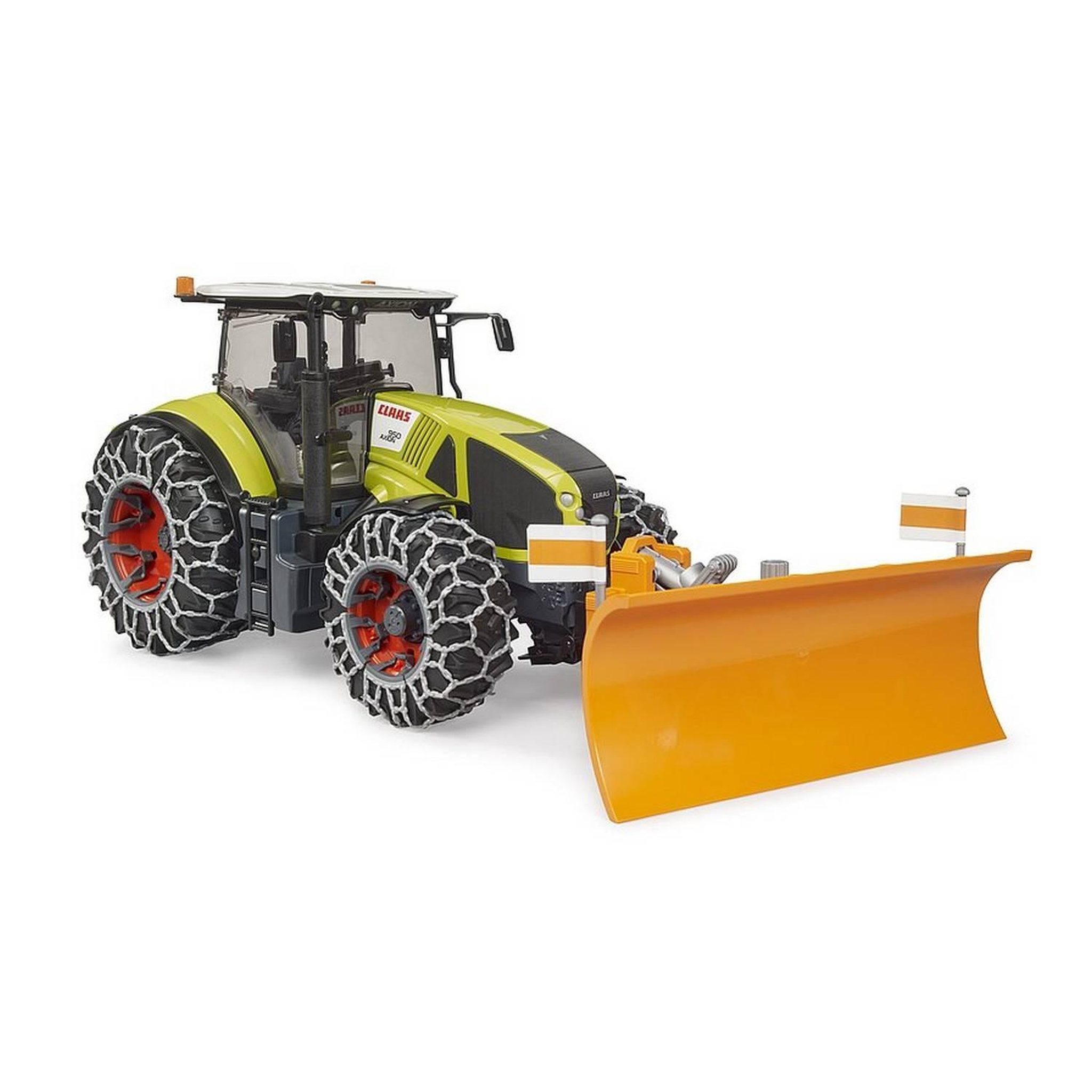 Voir la diapositive 2 : Bruder Tracteur Claas Axion 950 avec chaînes à neige et lame de niveleuse