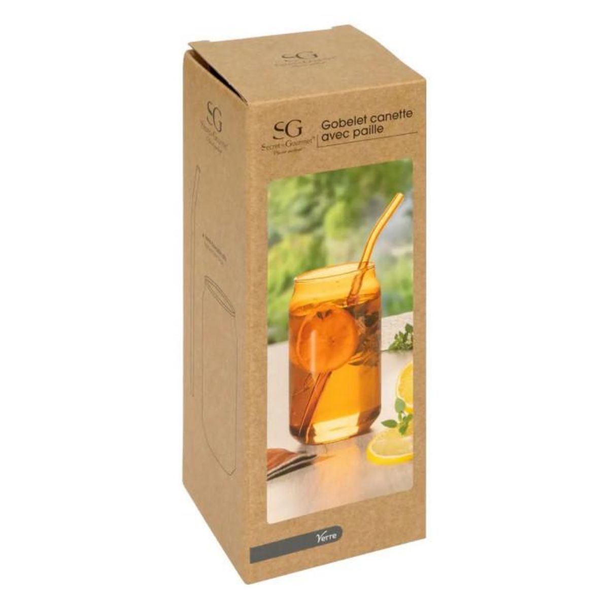 SECRET DE GOURMET Verre Cannette Avec Paille  Be Vintage  52cl Ambre
