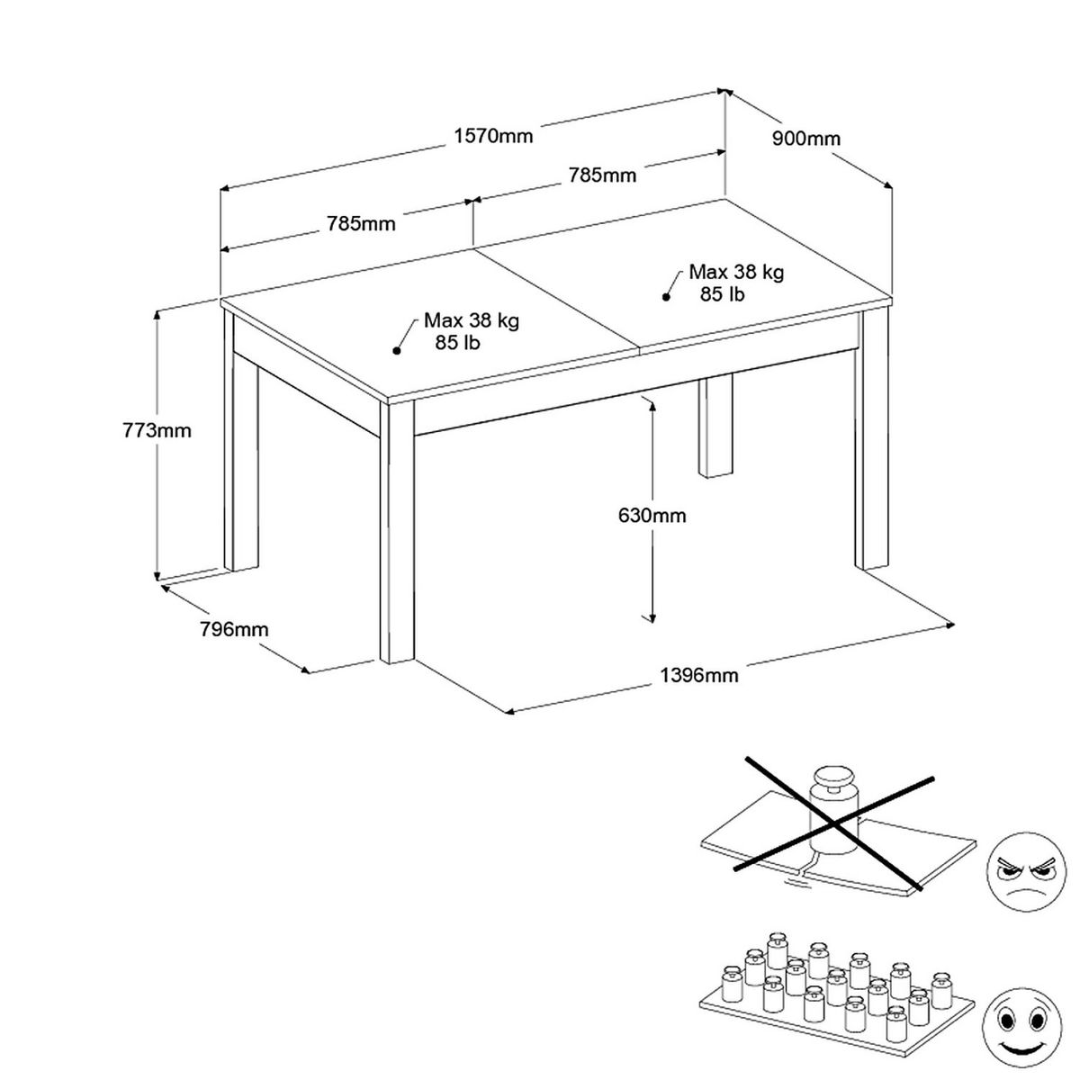 Table de séjour salle à manger extensible L157/207 cm LOLA