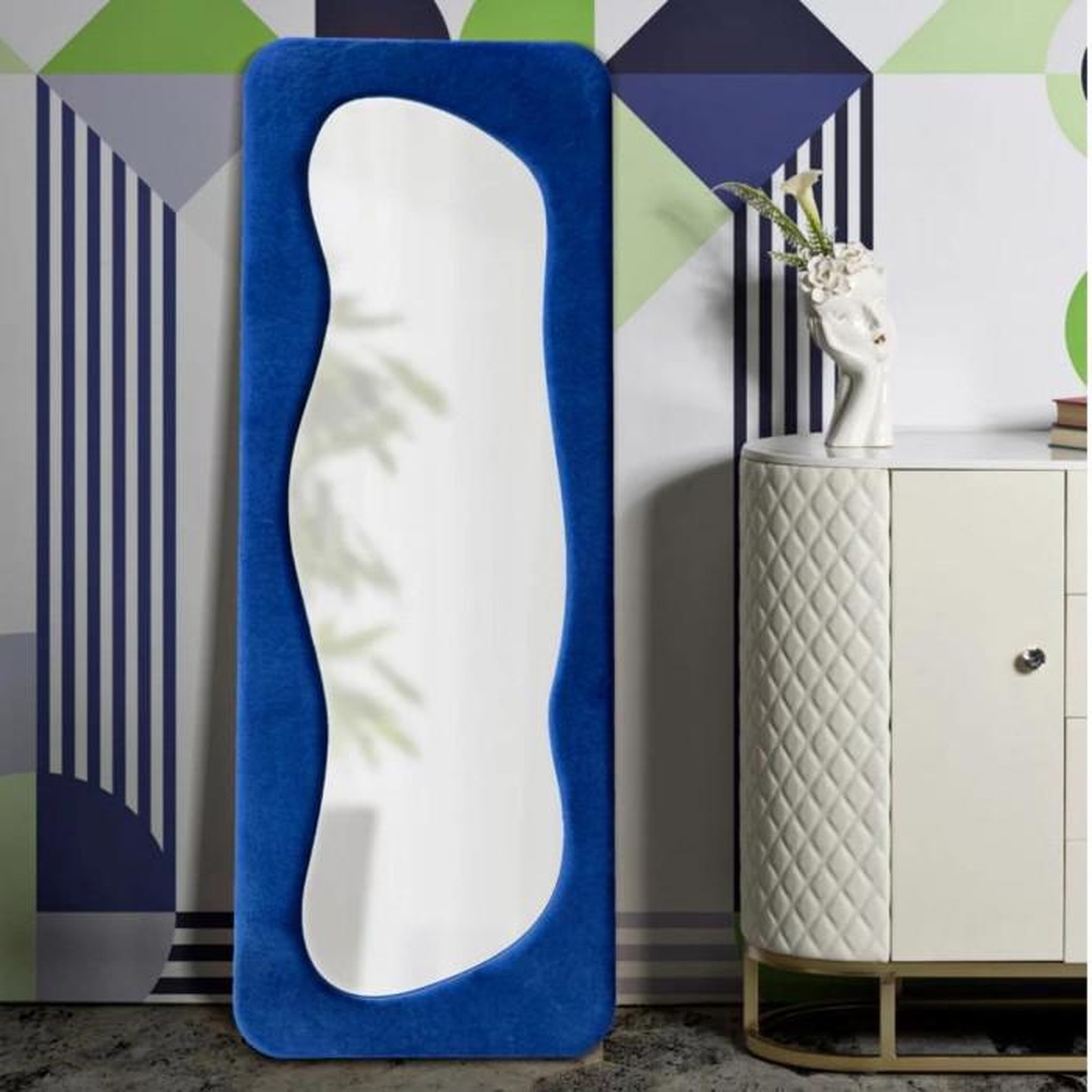 Voir la diapositive 5 : Paris Prix Miroir Mural en Velours  Theodor  160cm Bleu