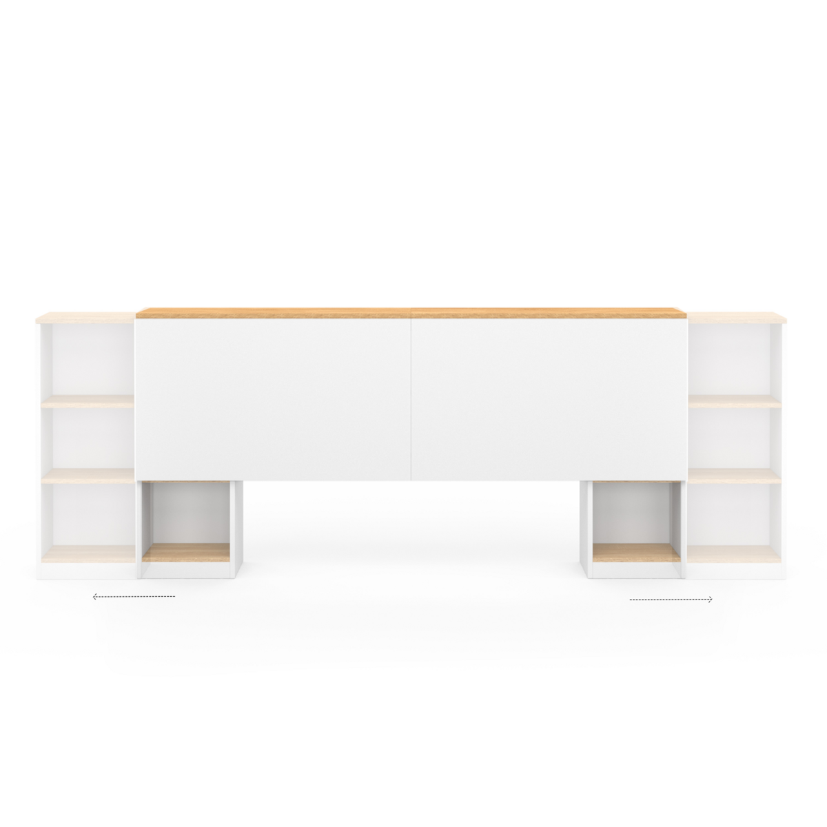 ID MARKET Tête de lit sur pied extensible avec chevets coulissants CATBA pour lit 140 et 160 cm blanc et façon bois