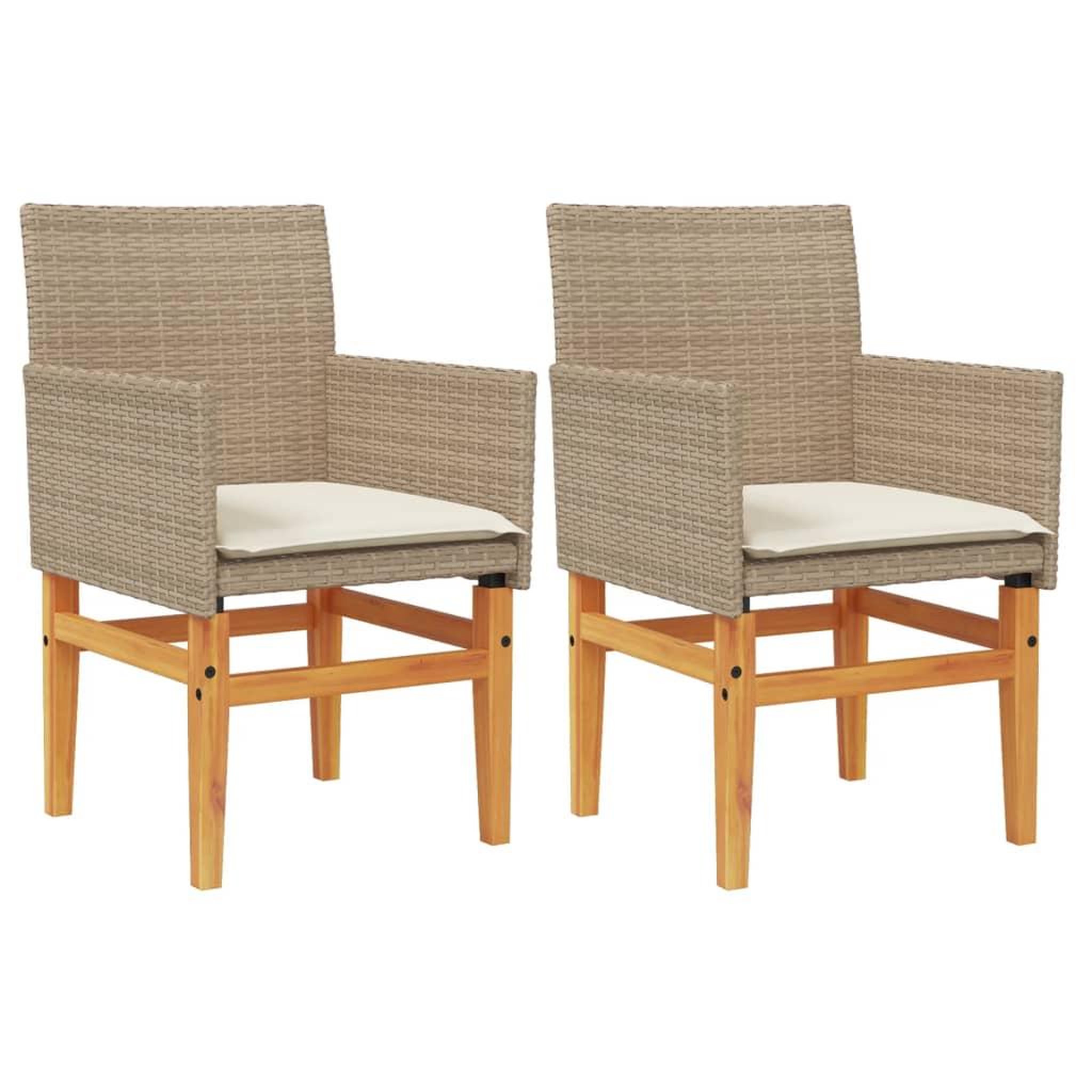 Voir la diapositive 2 : VIDAXL Chaises de jardin coussins lot de 2 beige resine tressee bois
