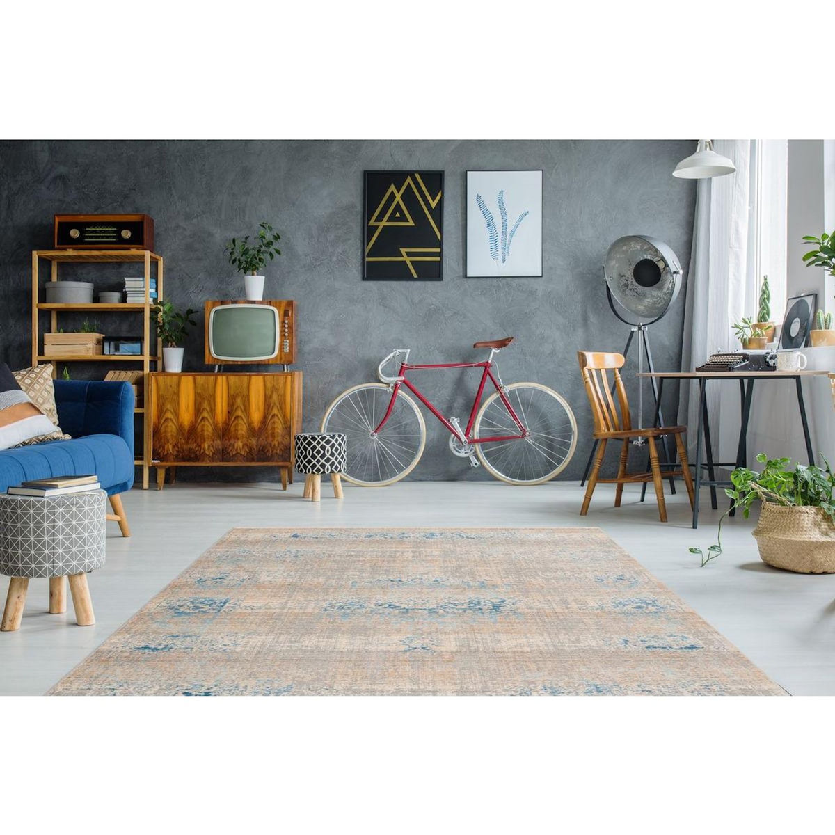 Paris Prix Tapis Vintage à Franges  Baroque III  Gris & Turquoise
