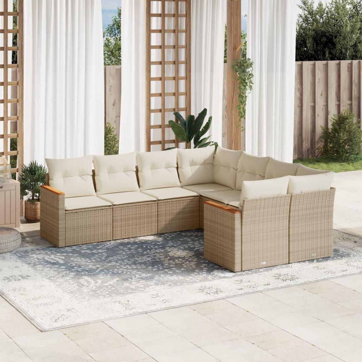 VIDAXL Salon de jardin avec coussins 8 pcs beige resine tressee