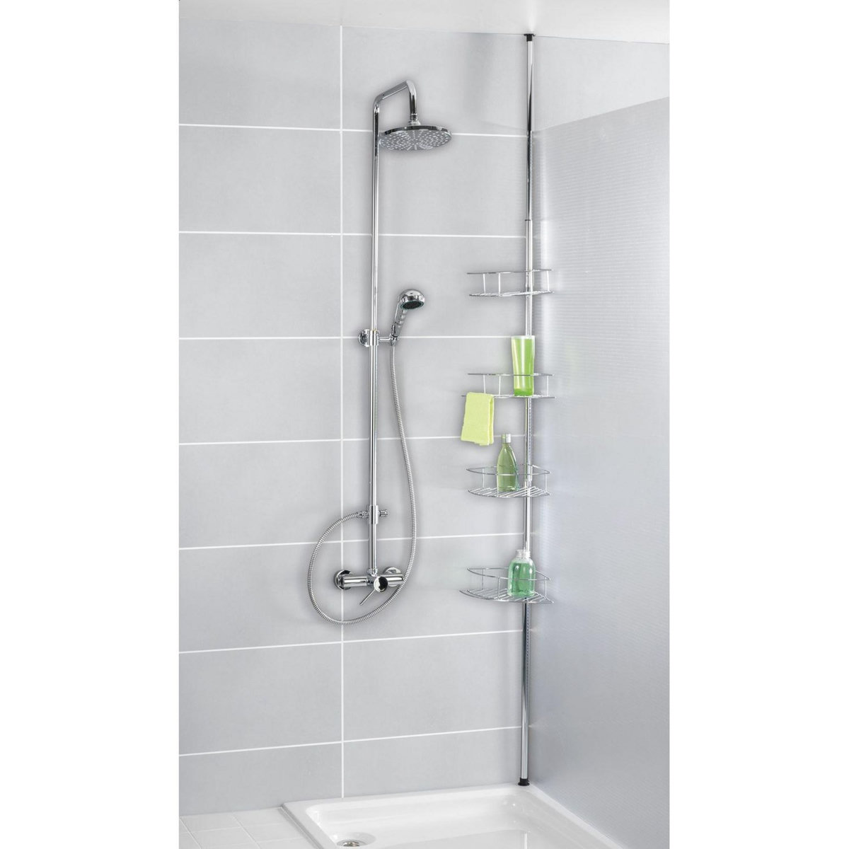 Wenko Etagère de douche extensible Dolcedo - L. 31 x H. 65/275 cm - Argent