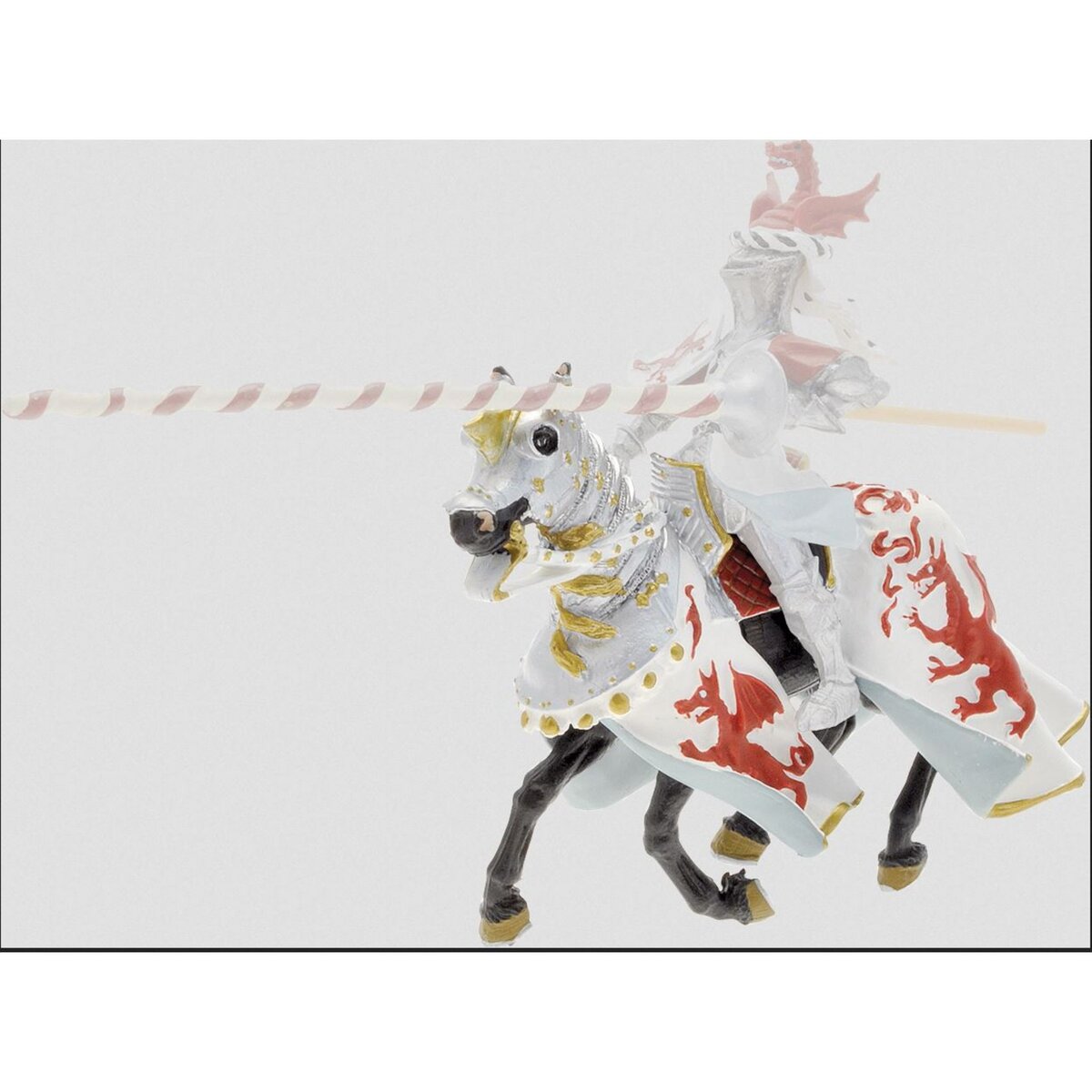 PLASTOY Figurine Cheval aux dragons,  blanc et rouge