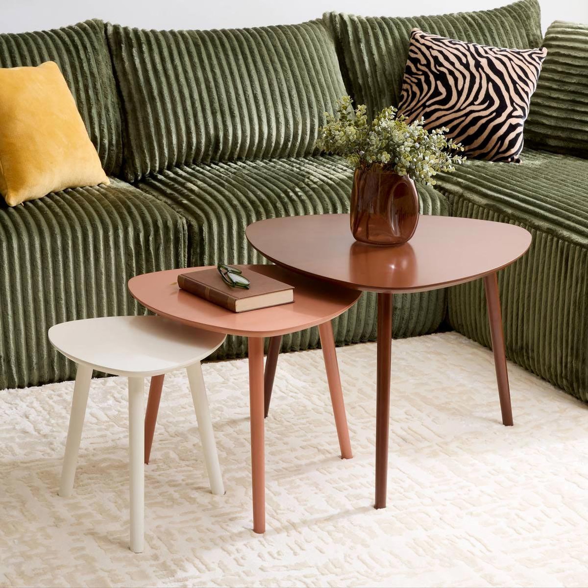 Voir la diapositive 2 : ATMOSPHERA Lot de 3 tables à café gigognes  mileo  60cm brun