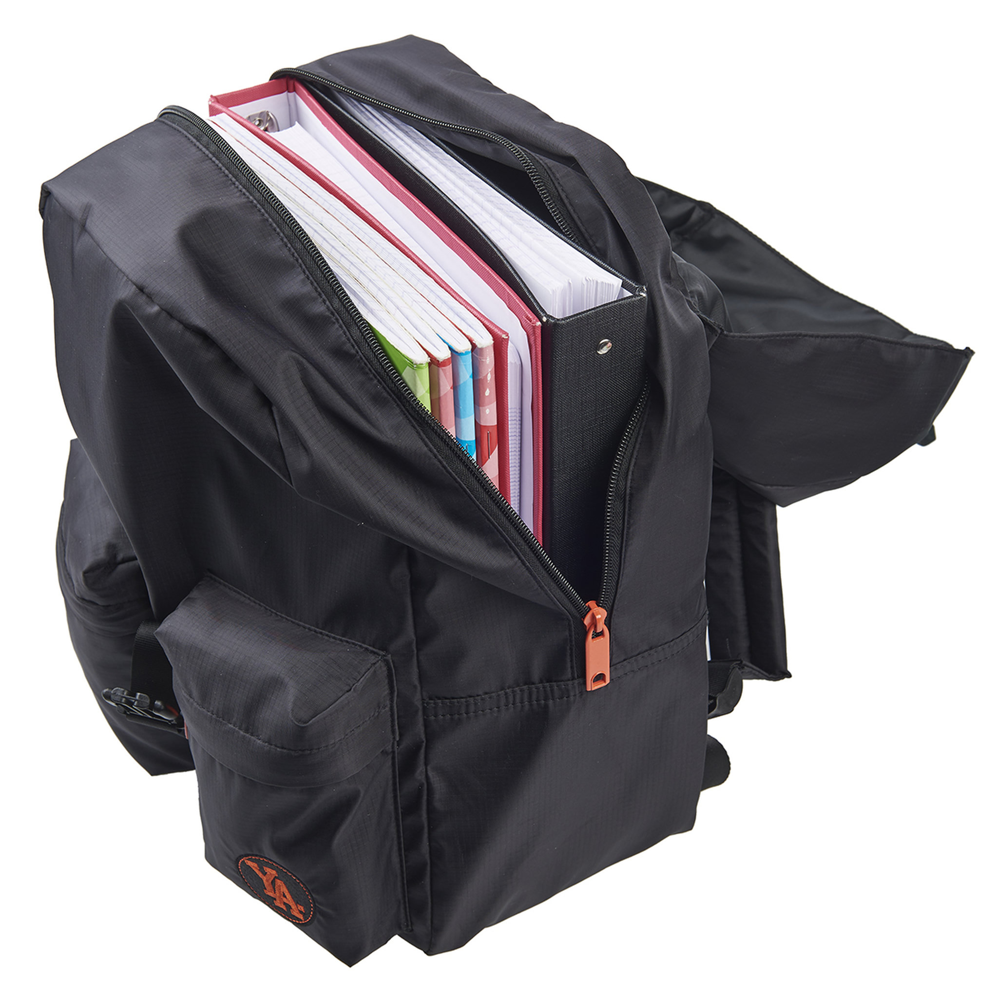 Voir la diapositive 4 : YOUNG'S ATTITUDE Sac à dos noir et orange avec compartiment pour ordinateur Vintage