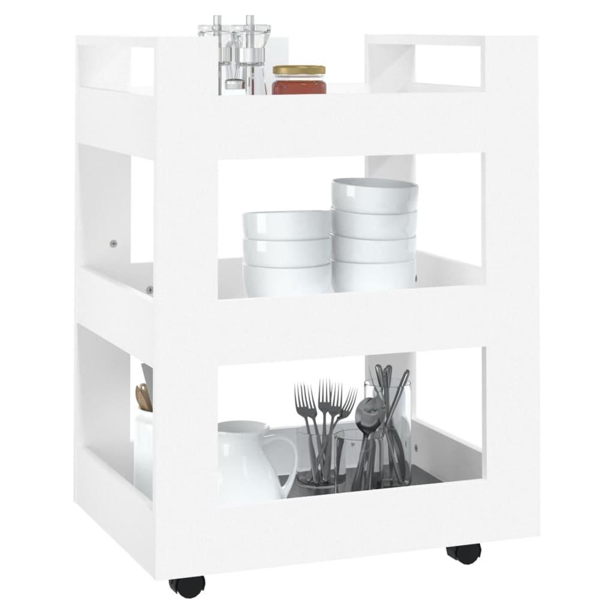 Voir la diapositive 4 : VIDAXL Chariot de cuisine Blanc 60x45x80 cm Bois d'ingenierie