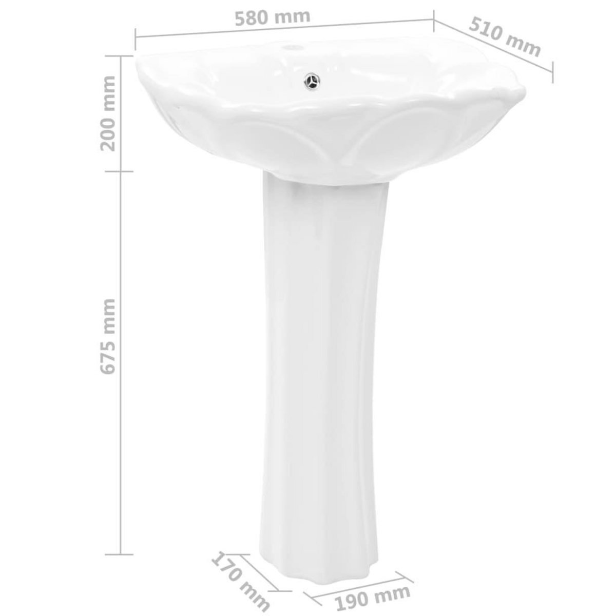 VIDAXL Lavabo autoportant avec socle Ceramique Blanc 580x510x200 mm
