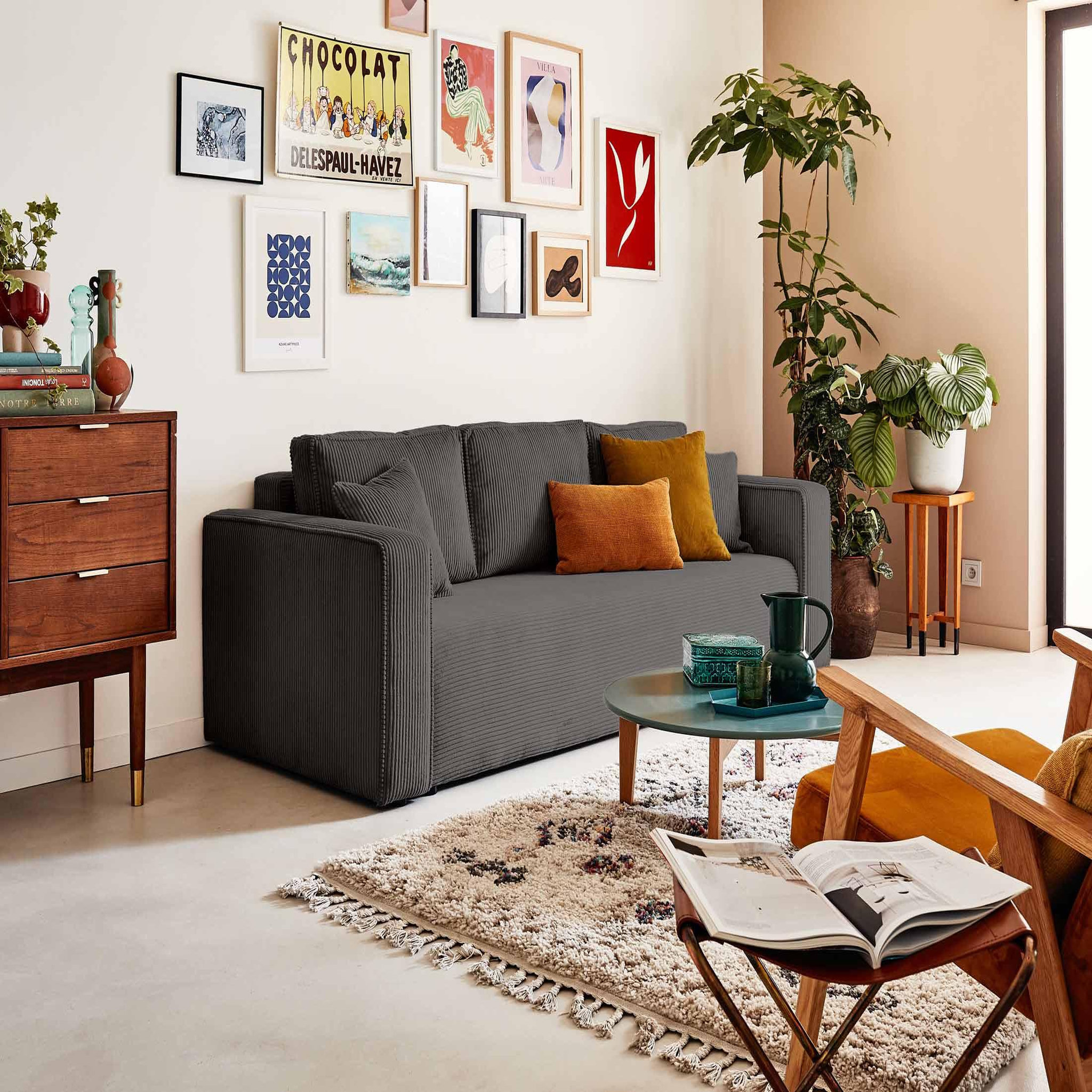 Voir la diapositive 5 : BEST MOBILIER Topaze - canapé 3 places - convertible avec coffre - en velours côtelé