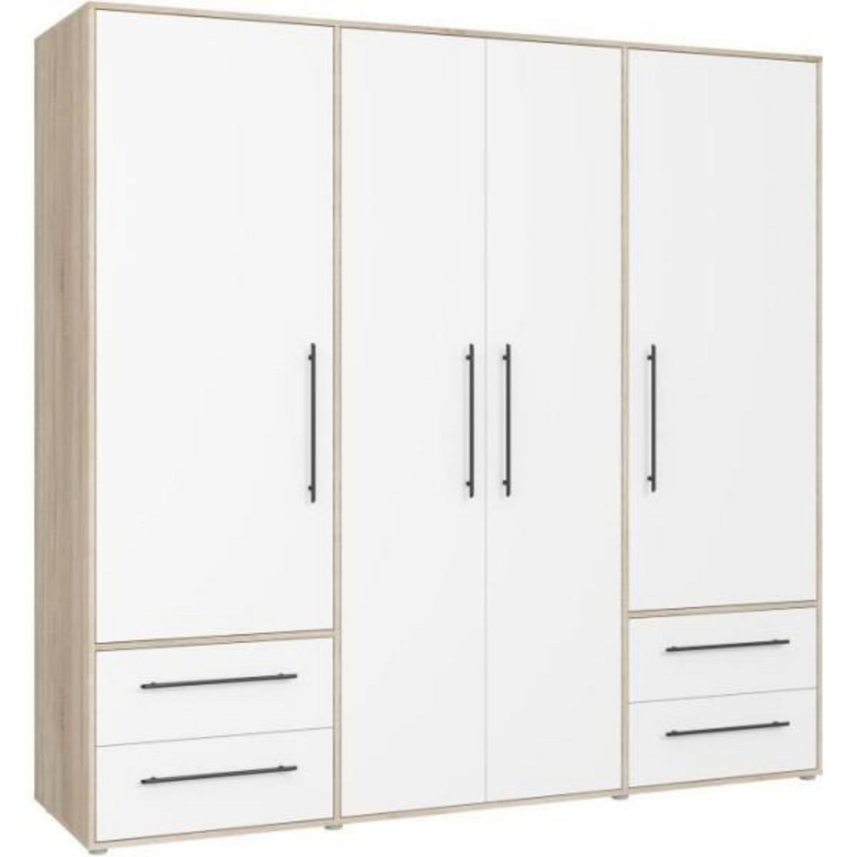 MARKET24 Armoire - Chene Sonoma / Blanc mat - 4 portes battantes - L205,9 x P58,8 x H200 - MOKKARIS