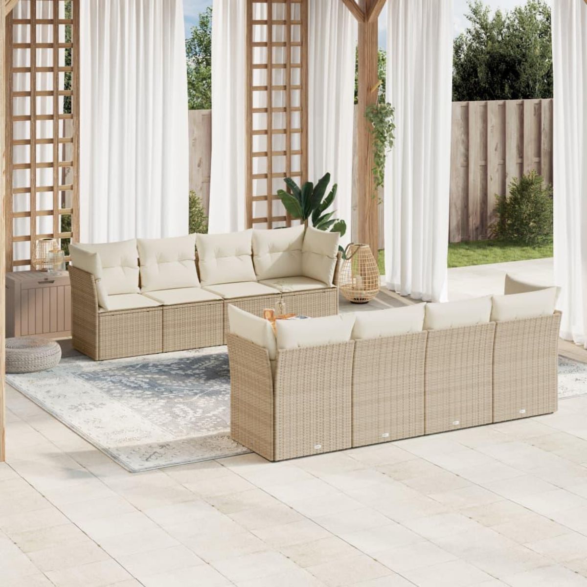 VIDAXL Salon de jardin avec coussins 9 pcs beige resine tressee