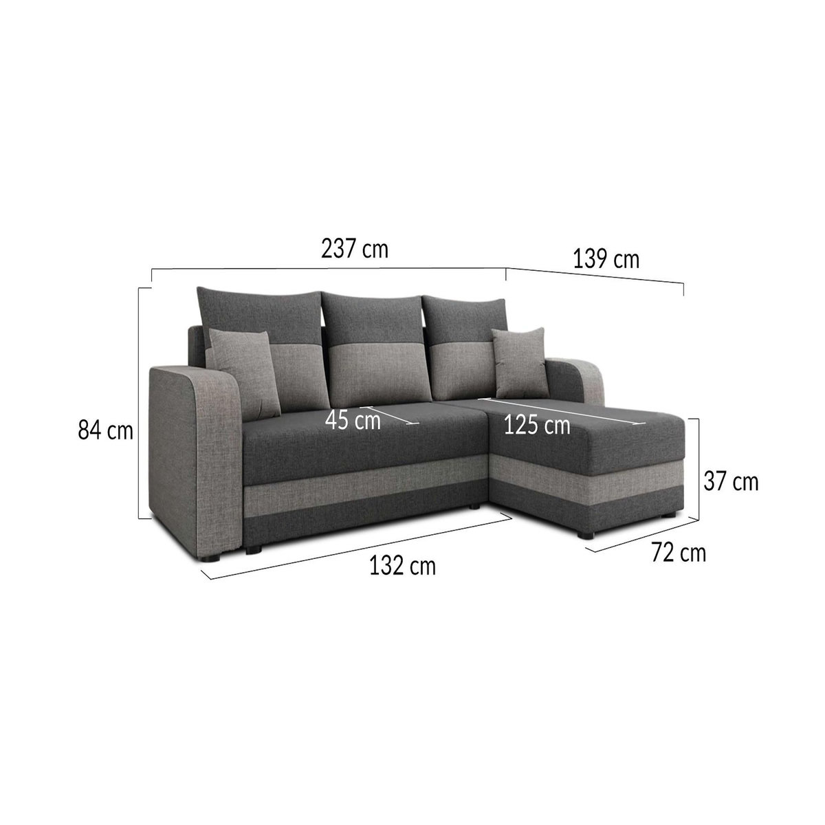 BEST MOBILIER Harvey - canapé d'angle réversible 4 places convertible avec coffre en tissu bicolore
