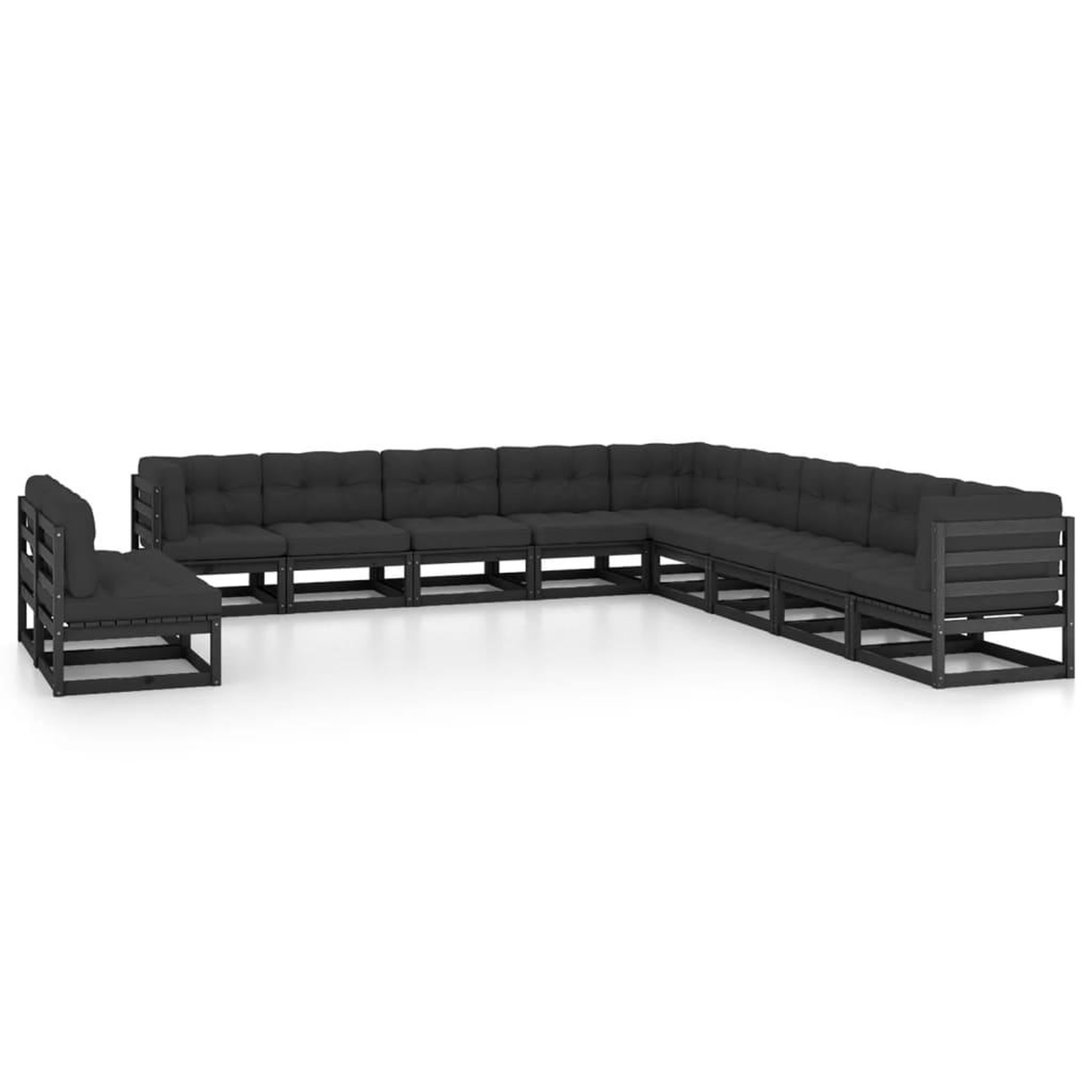 Voir la diapositive 1 : VIDAXL Salon de jardin 11 pcs avec coussins Noir Bois de pin massif