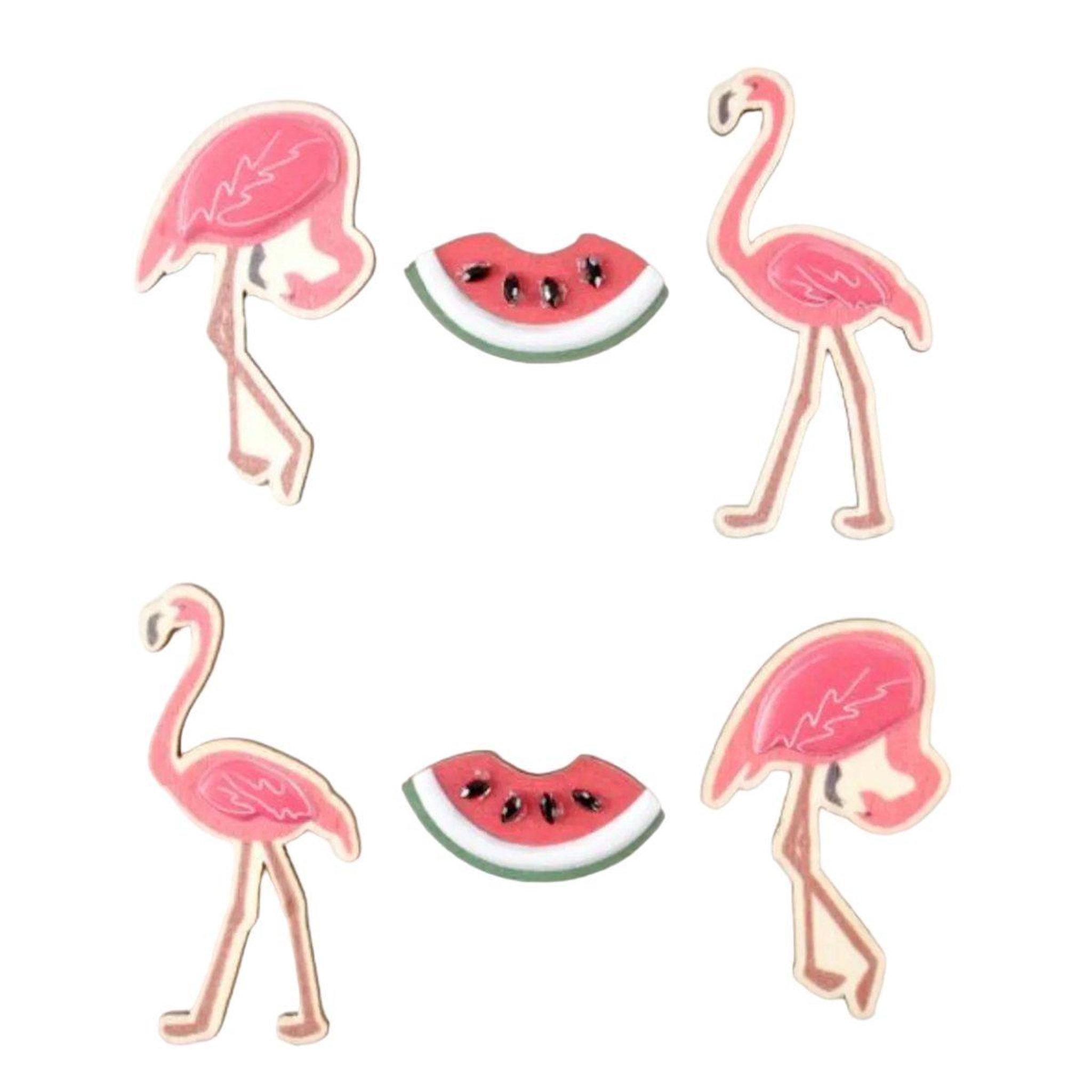 HOMEA Lot de 6 stickers en bois  flamant rose & pastèque  5cm rose