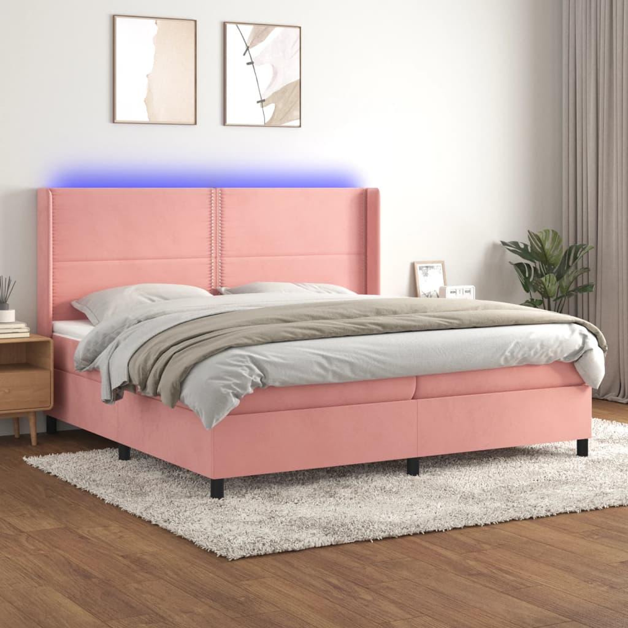 Voir la diapositive 1 : VIDAXL Sommier a lattes de lit matelas et LED Rose 200x200 cm Velours