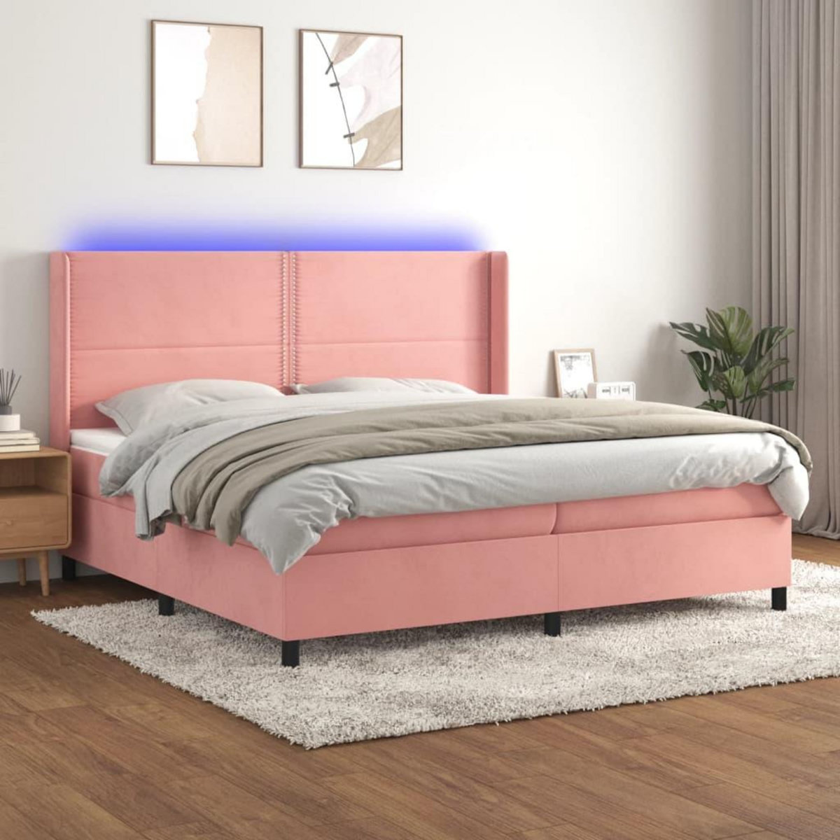 VIDAXL Sommier a lattes de lit matelas et LED Rose 200x200 cm Velours