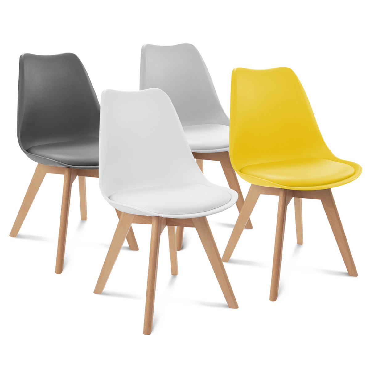 ID MARKET Lot de 4 chaises scandinaves SARA mix color gris foncé, gris clair, blanc et jaune