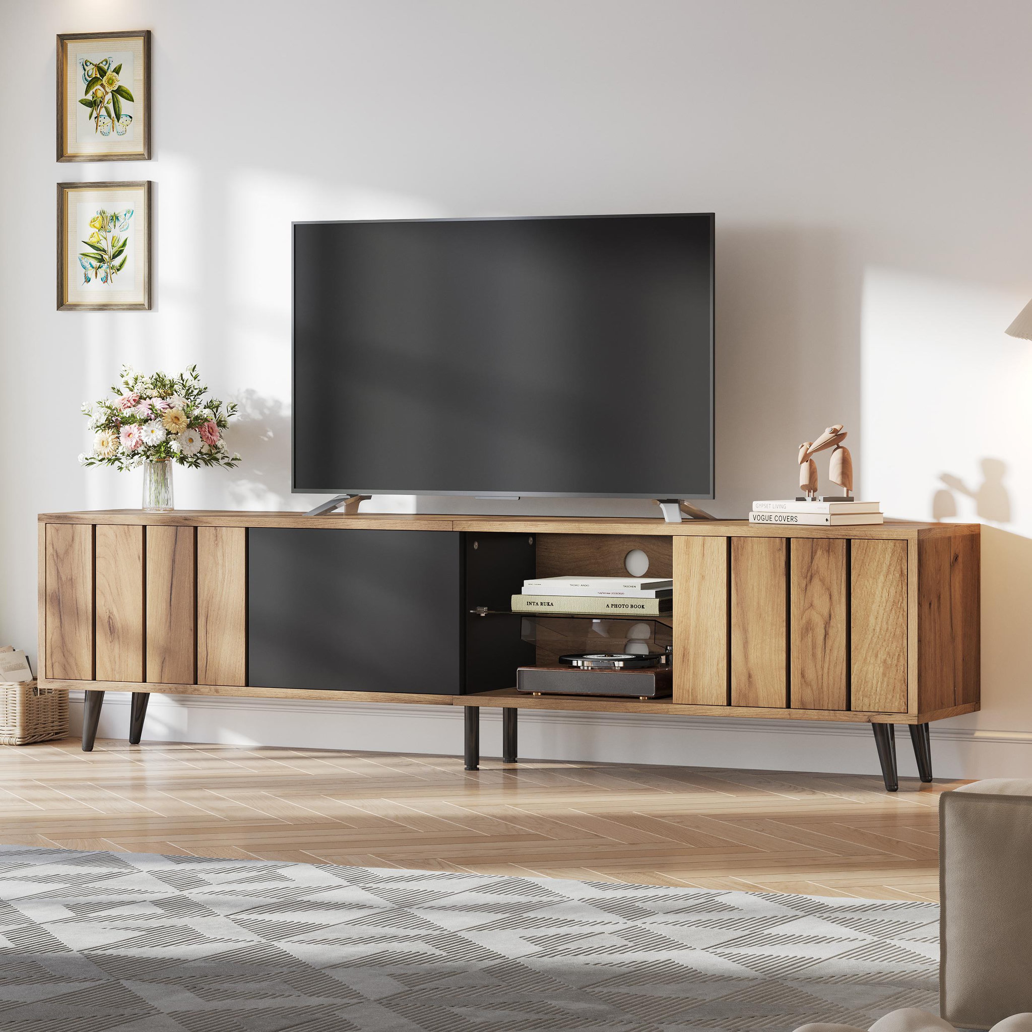 Voir la diapositive 4 : MERAX Meuble tv naturel+noir 175 cm panneau de particules