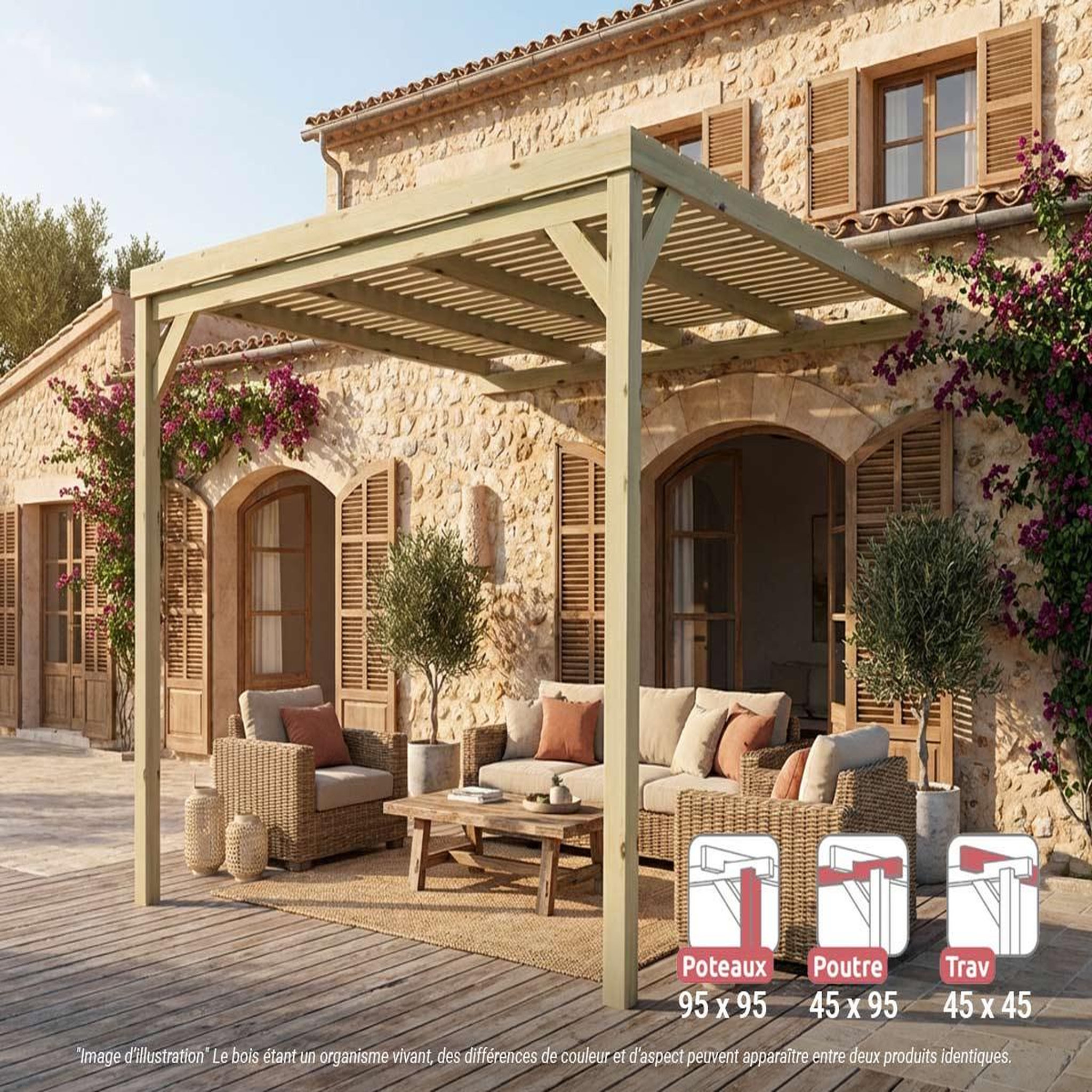 JARDIDECO Pergola adossée en bois montpellier 300 x 300 cm - maderland