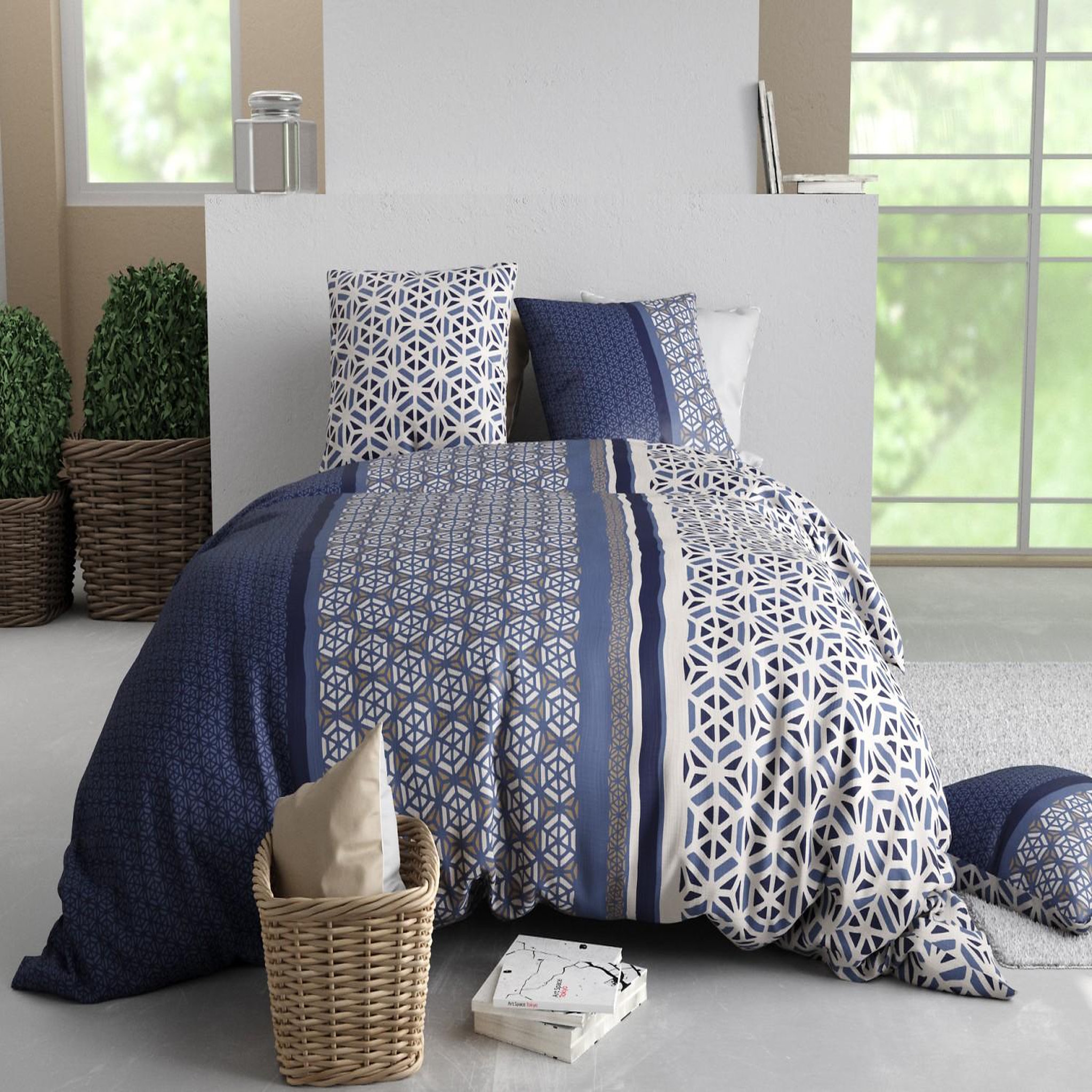 ATELIER DU COTON Parure housse de couette 100% coton 57fils mil. Coloris disponibles : Multicolore
