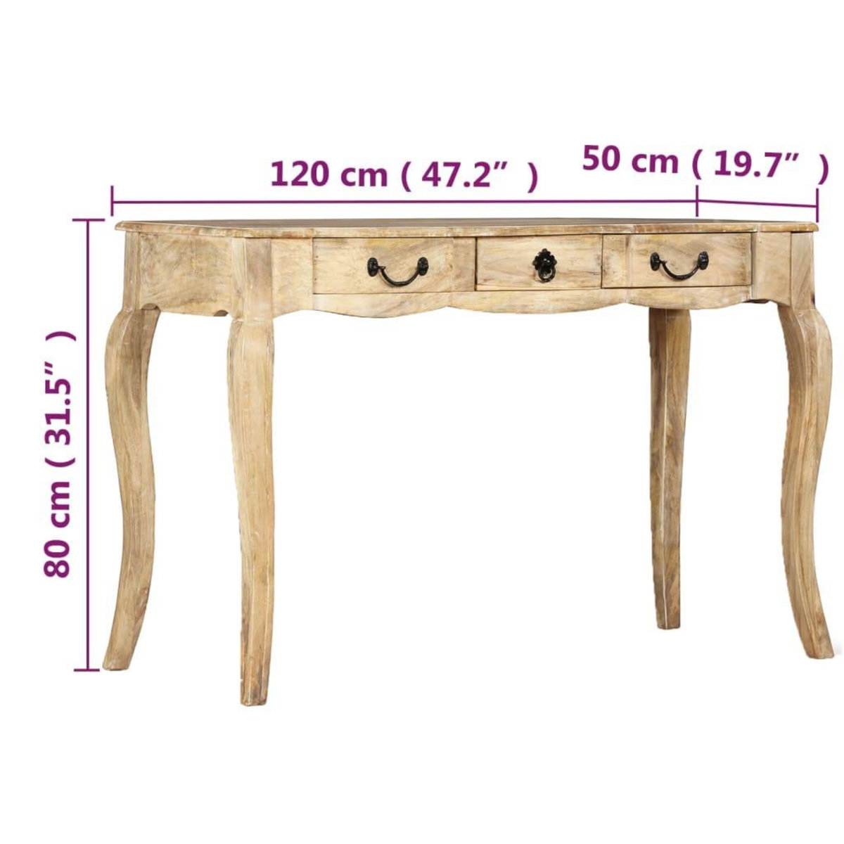 VIDAXL Table console Bois de manguier massif 120 x 50 x 80 cm