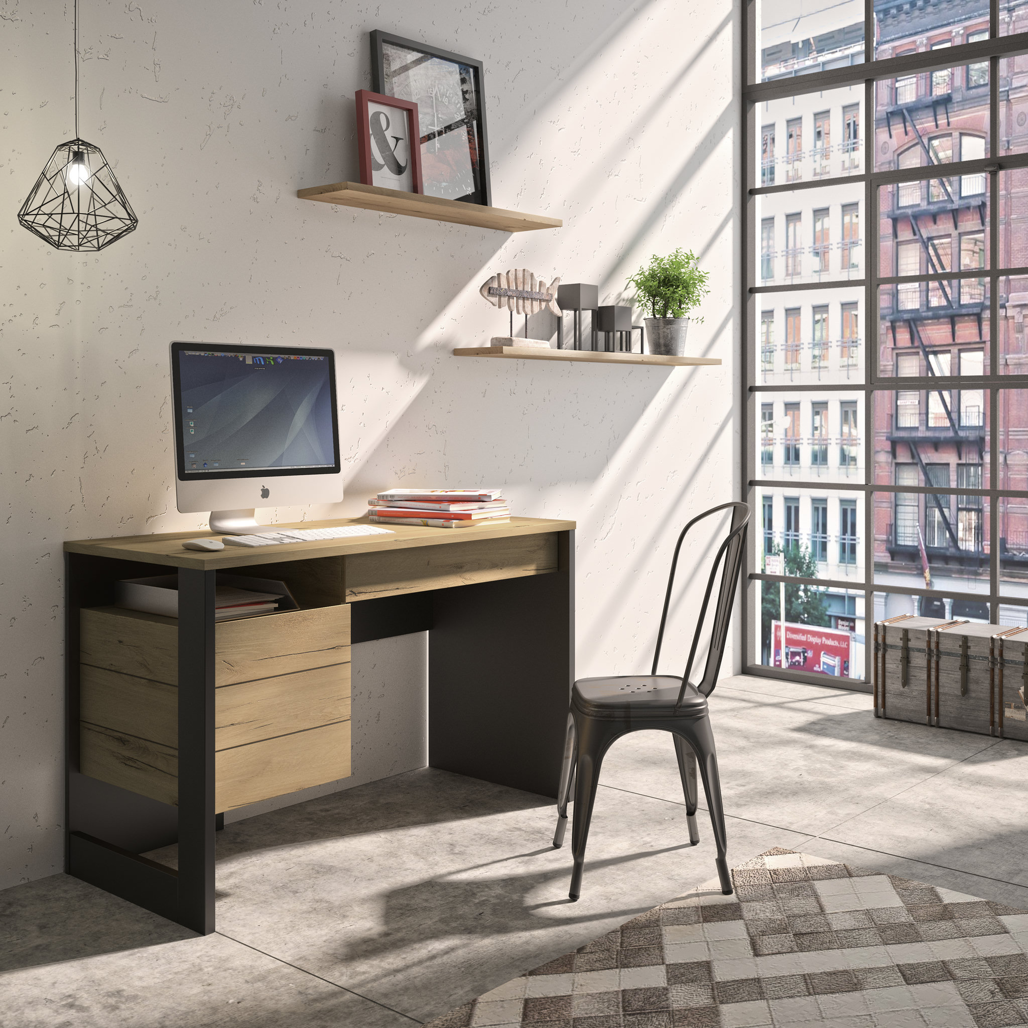 Voir la diapositive 3 : Bureau droit 1 porte 1 tiroir L119xH75xP54cm DETROIT
