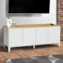 Voir la diapositive 2 : ID MARKET Buffet bas 140 cm ESTER 4 portes métal blanc plateau bois design industriel