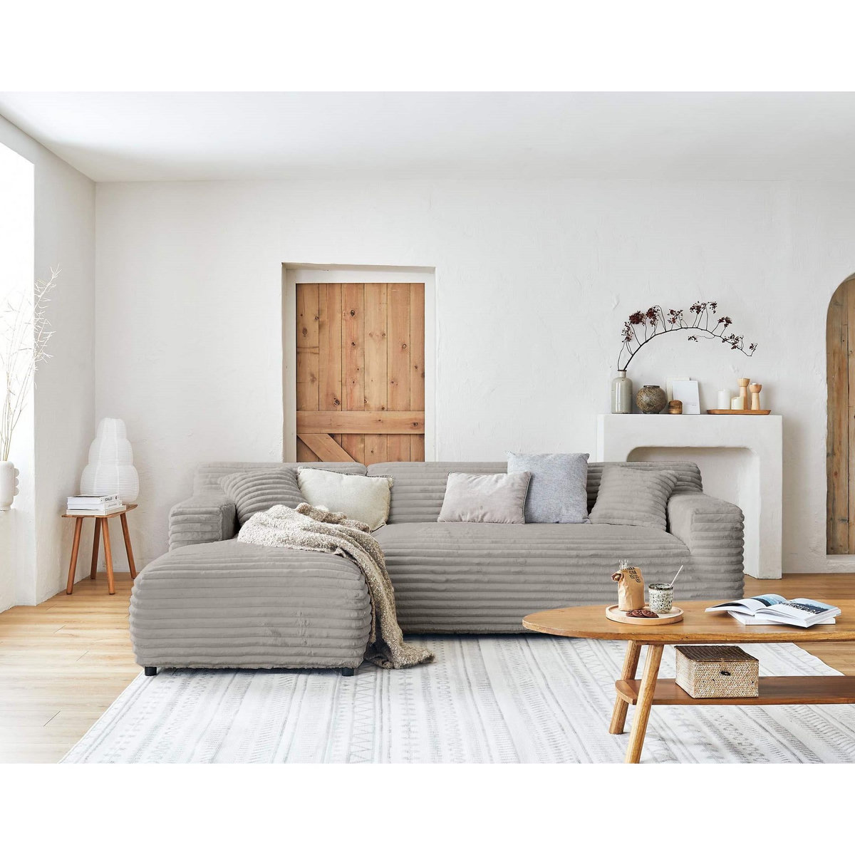 LISA DESIGN Laponie - canapé d'angle gauche - 4 places - en fausse fourrure côtelée