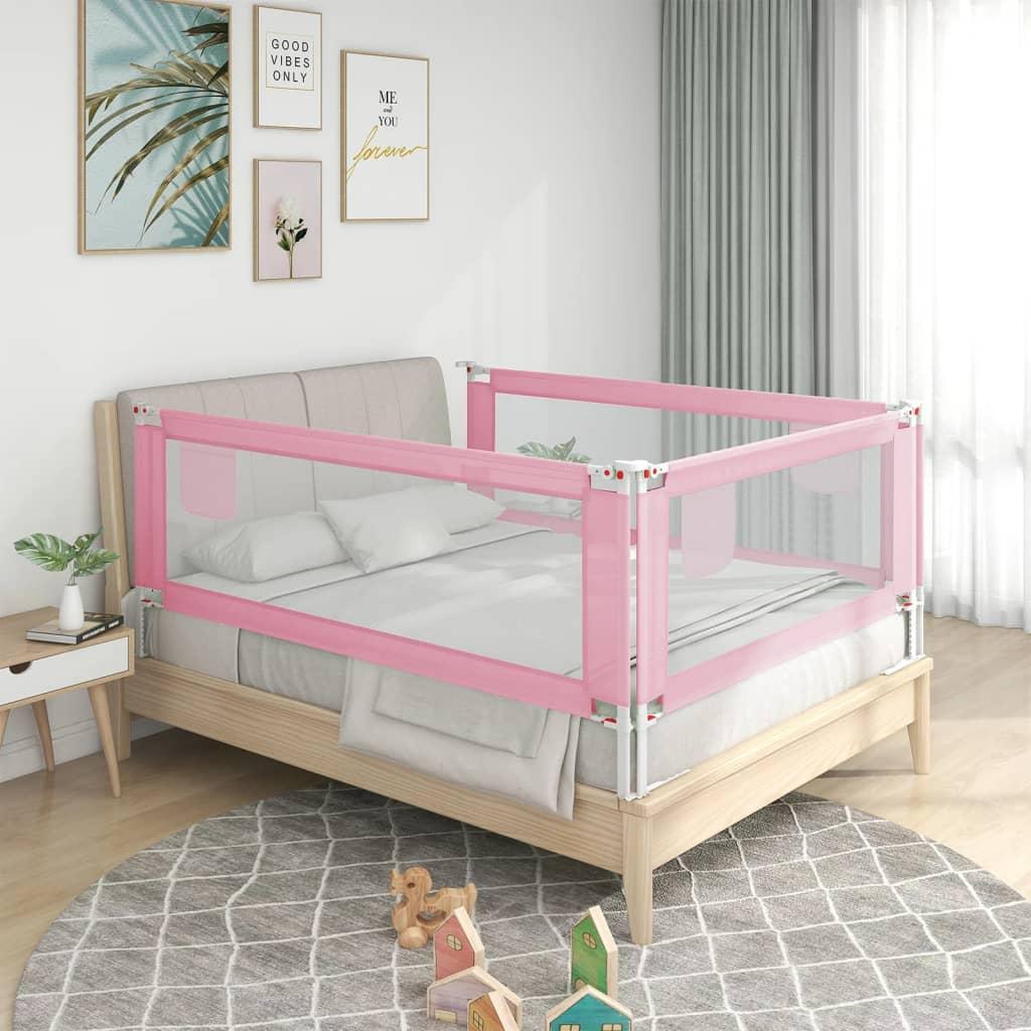 Voir la diapositive 1 : VIDAXL Barriere de securite de lit d'enfant Rose 200x25 cm Tissu