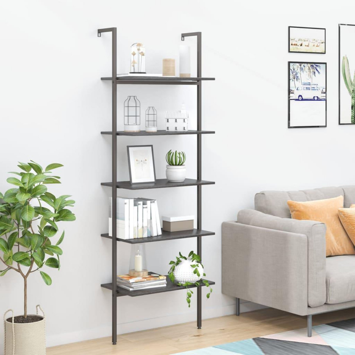 VIDAXL Etagere inclinee a 5 niveaux Noir 64x35x185 cm