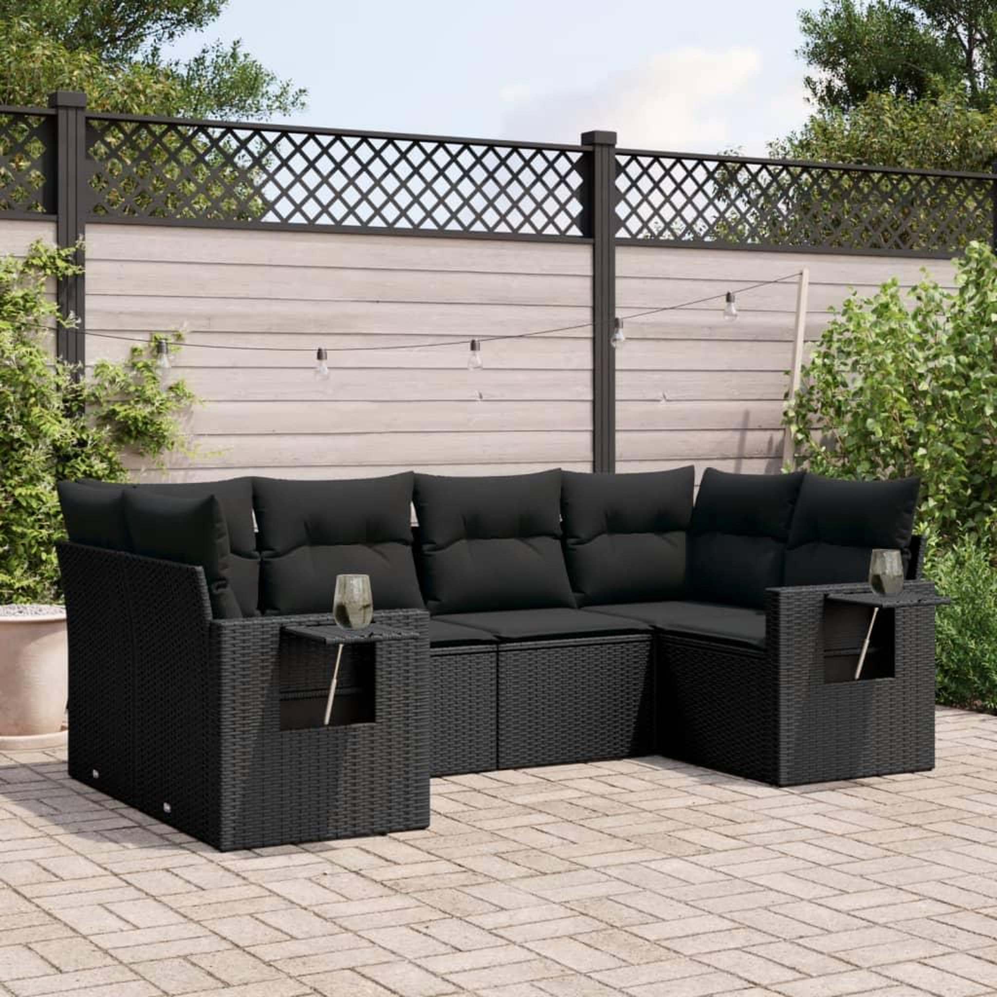 VIDAXL Salon de jardin 6 pcs avec coussins noir resine tressee