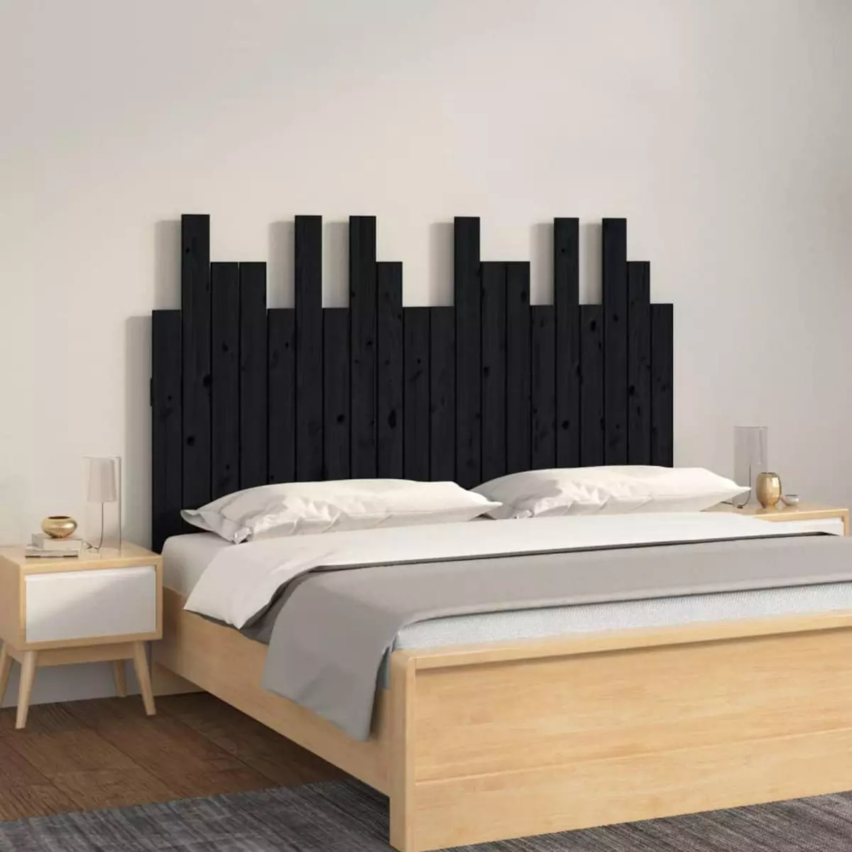 VIDAXL Tete de lit murale Noir 127,5x3x80 cm Bois massif de pin