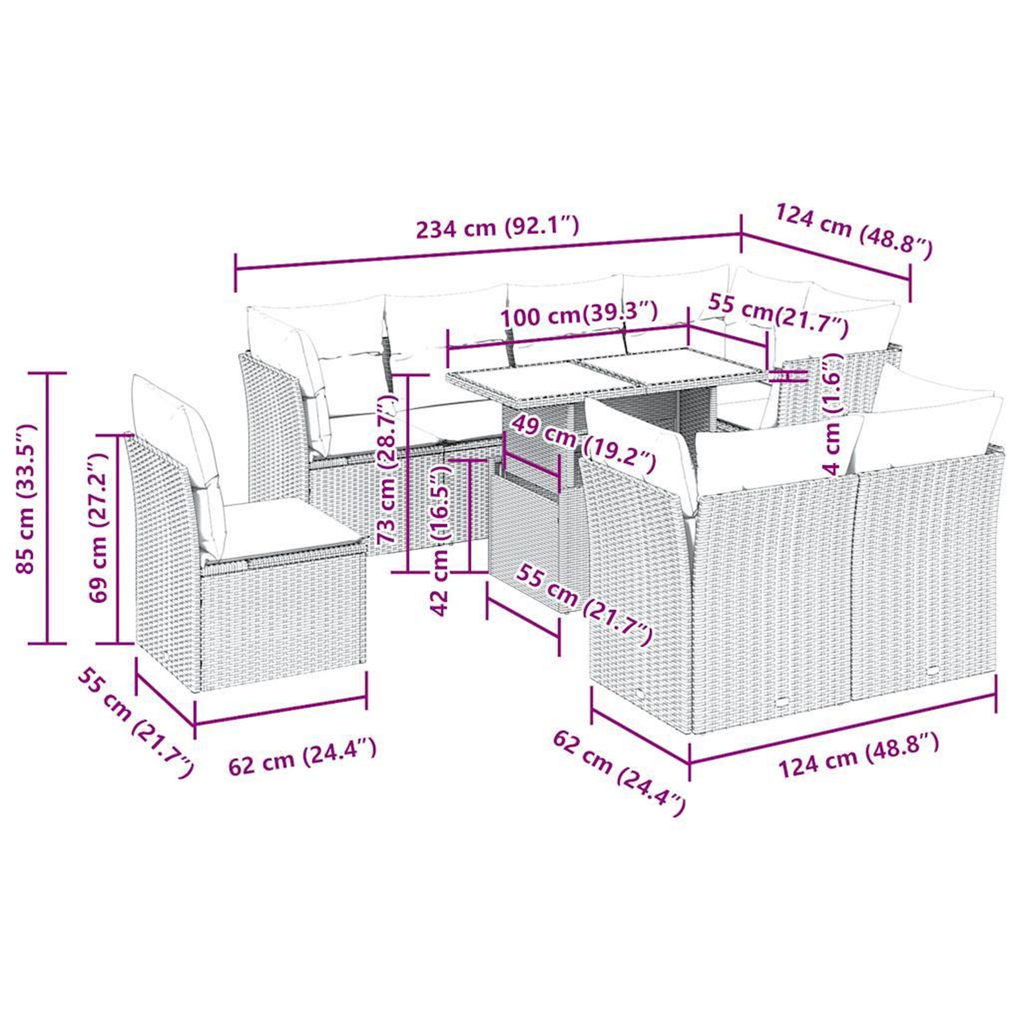 Voir la diapositive 6 : VIDAXL Salon de jardin avec coussins 9 pcs beige resine tressee