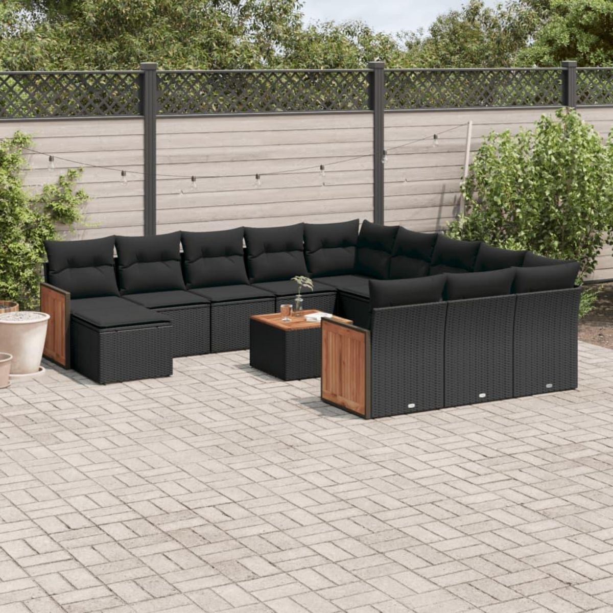 VIDAXL Salon de jardin avec coussins 13 pcs noir resine tressee