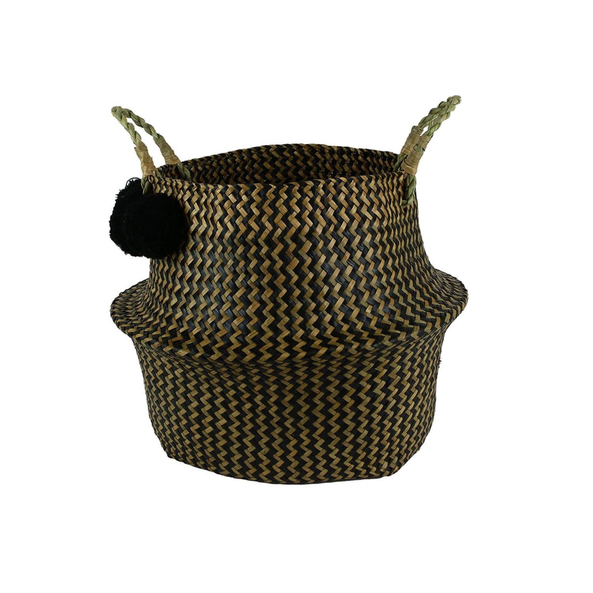 Voir la diapositive 2 : The Home Deco Factory Panier tressé Pompons - 44 x H. 43 cm - Noir